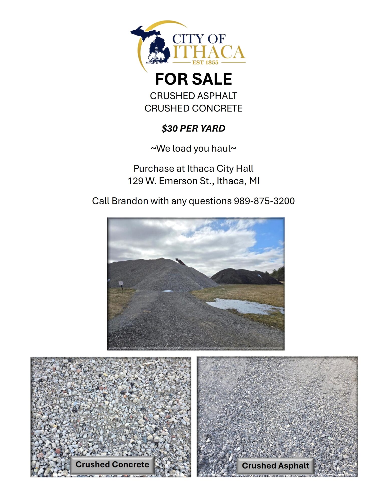 Crushed asphalt and concrete for sale in Ithaca.